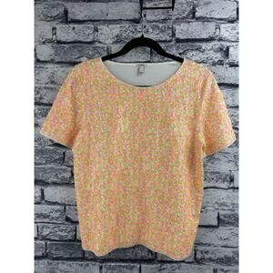 J. Crew Neon Sequin Short Sleeve Top